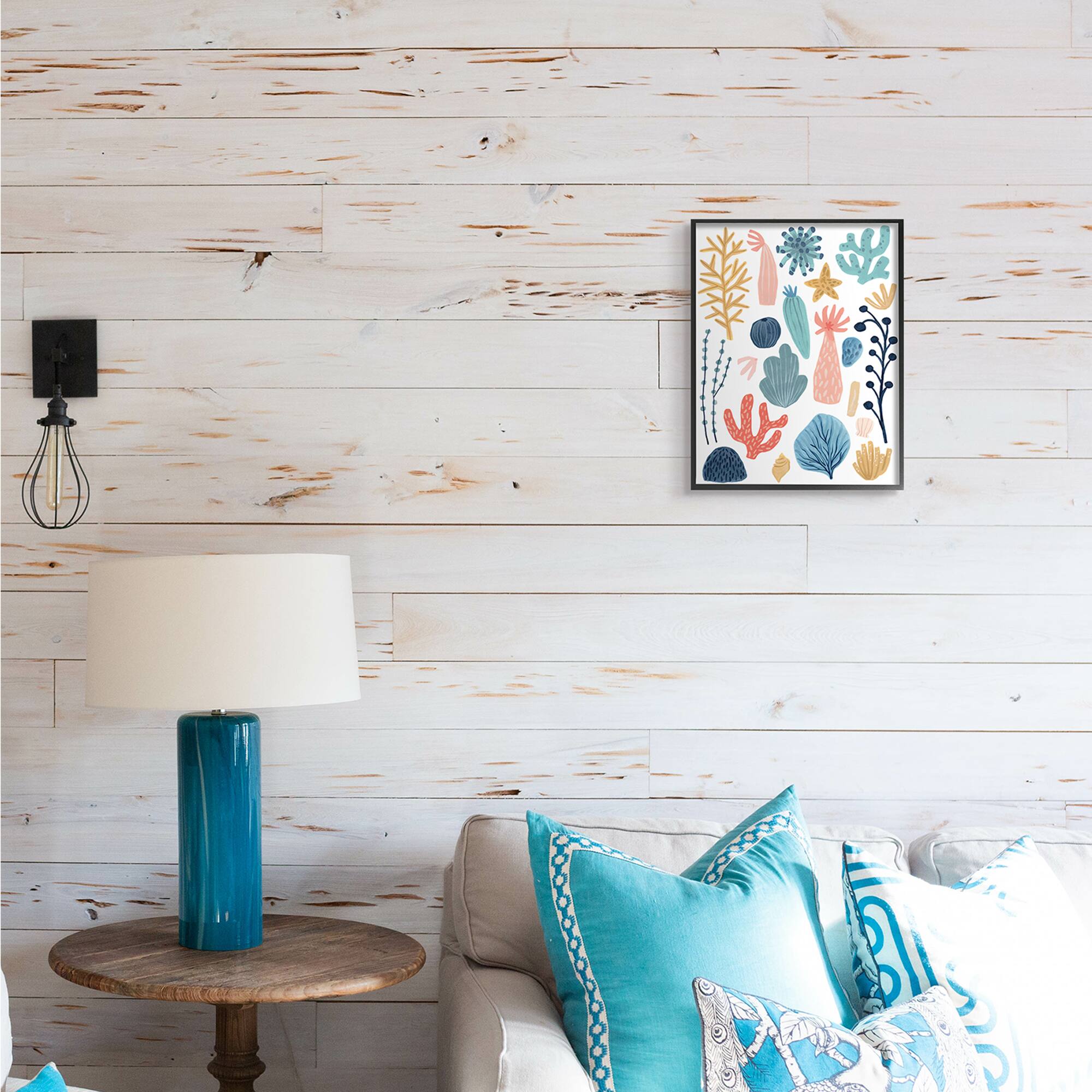 Stupell Industries Coral Reef Ocean Life Playful Pastel Sea Plants in Frame Wall Art